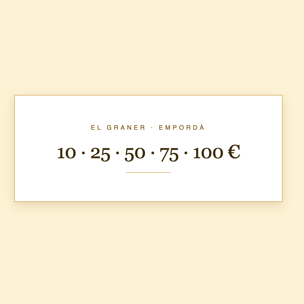 Cheque regalo de El Graner, embutidos artesanos del Empordà, por importe de 10, 25, 50, 75 o 100 euros